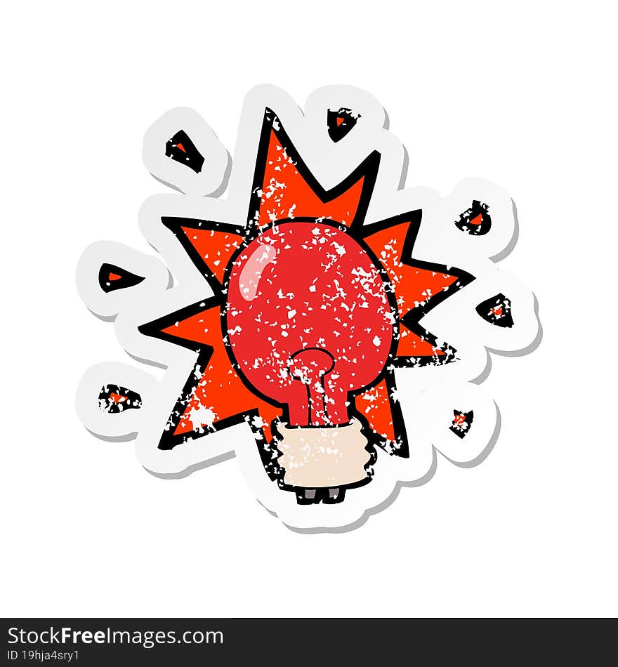 retro distressed sticker of a cartoon red light bulb