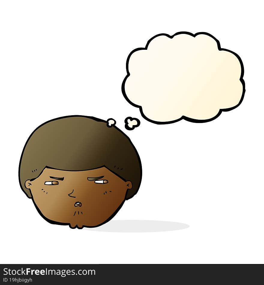 cartoon annoyed man with thought bubble