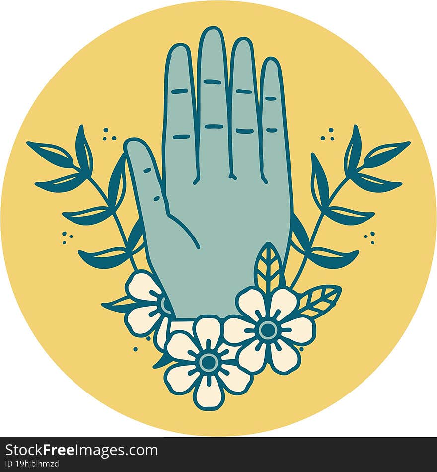 Tattoo Style Icon Of A Hand And Flower