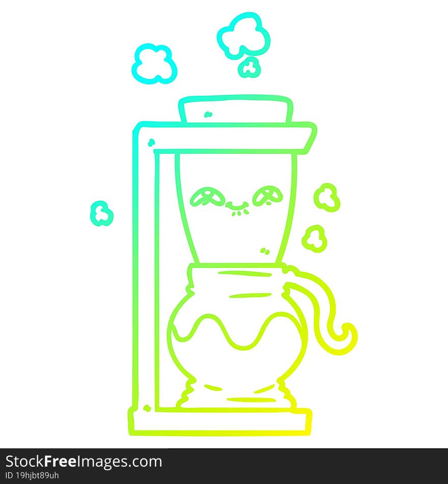 cold gradient line drawing of a happy cartoon coffee pot