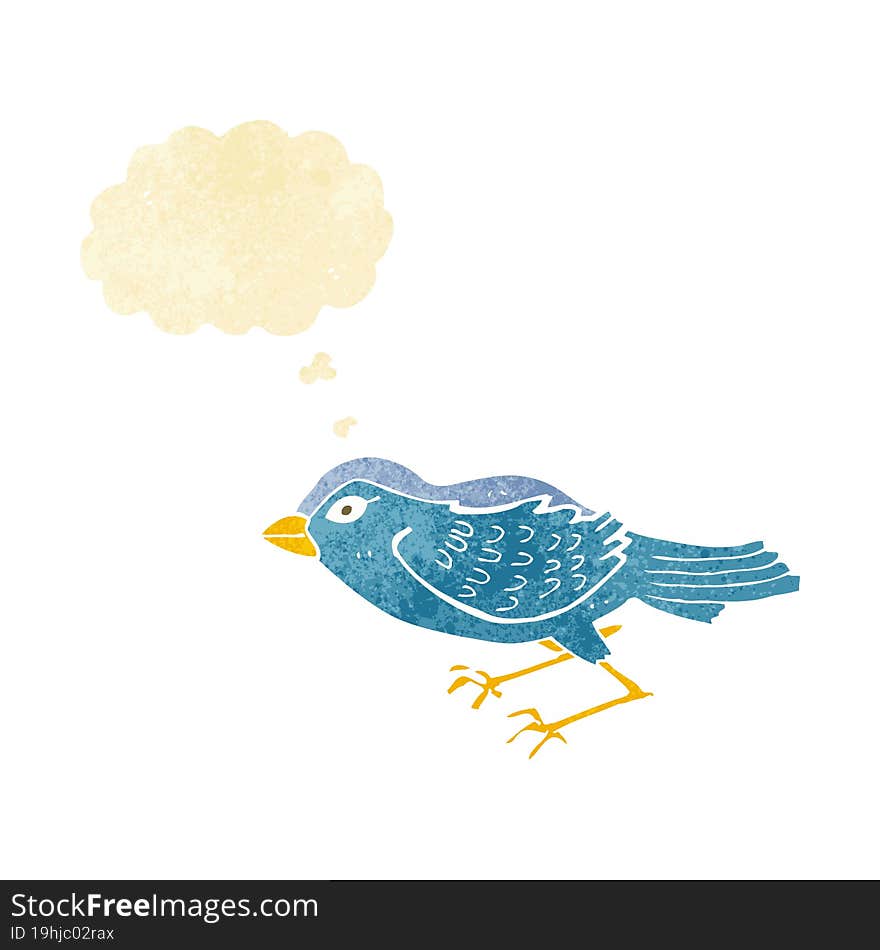 cartoon garden bird with thought bubble