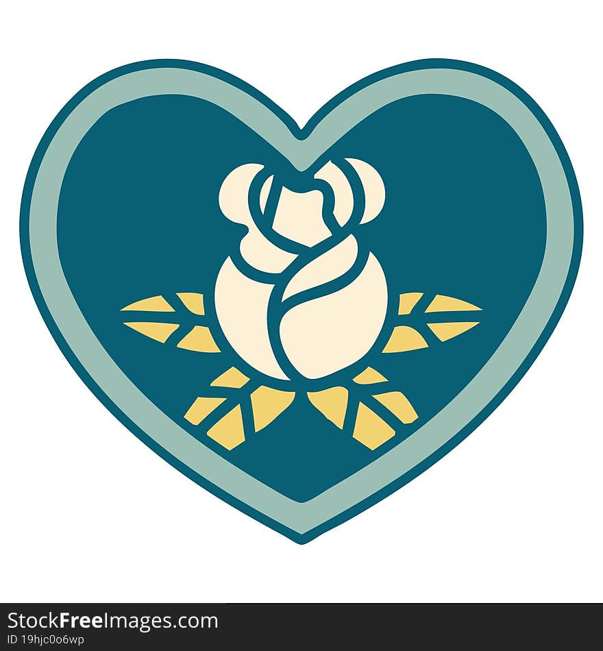 iconic tattoo style image of a heart and flowers. iconic tattoo style image of a heart and flowers