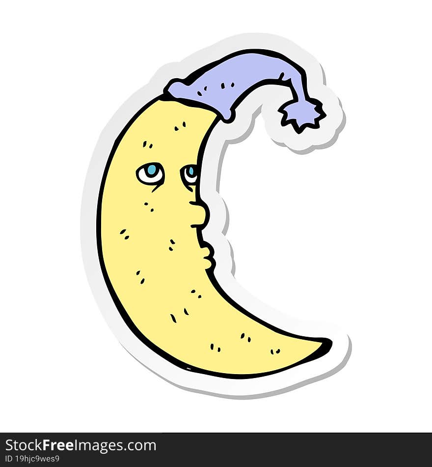 sticker of a sleepy moon cartoon