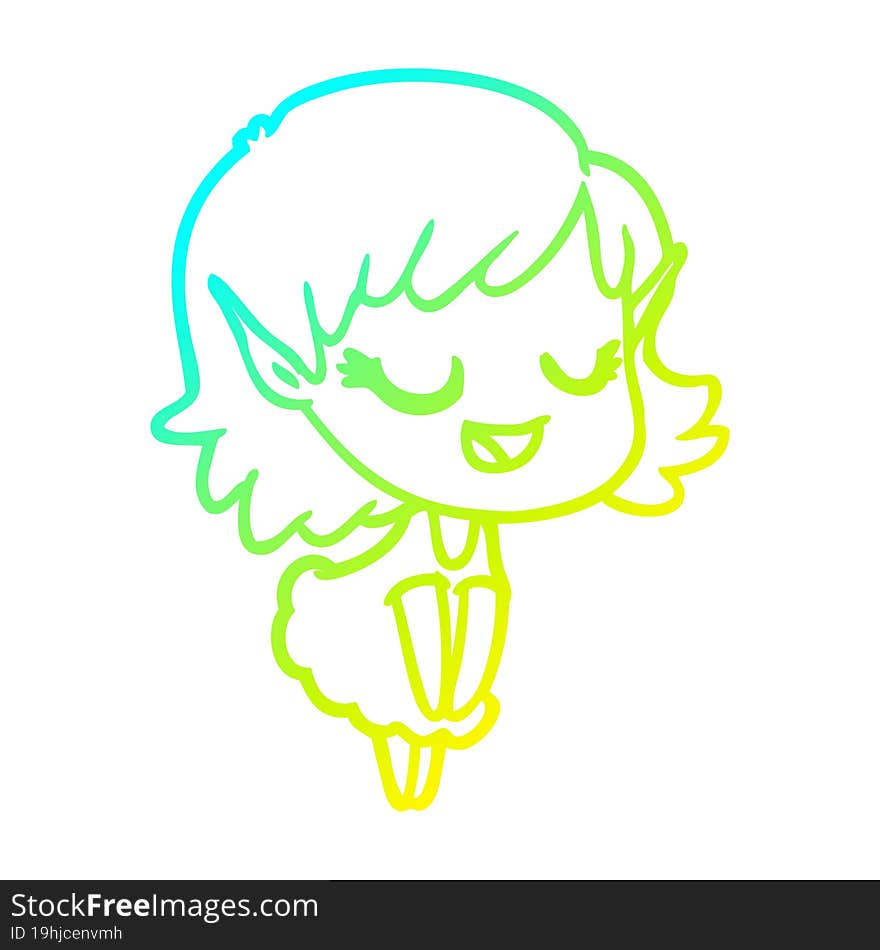 cold gradient line drawing happy cartoon elf girl