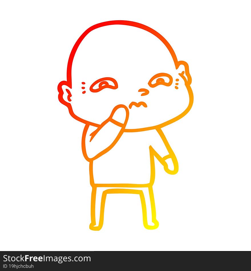 warm gradient line drawing of a cartoon nervous man