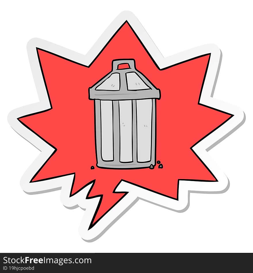 cartoon old metal garbage can and speech bubble sticker