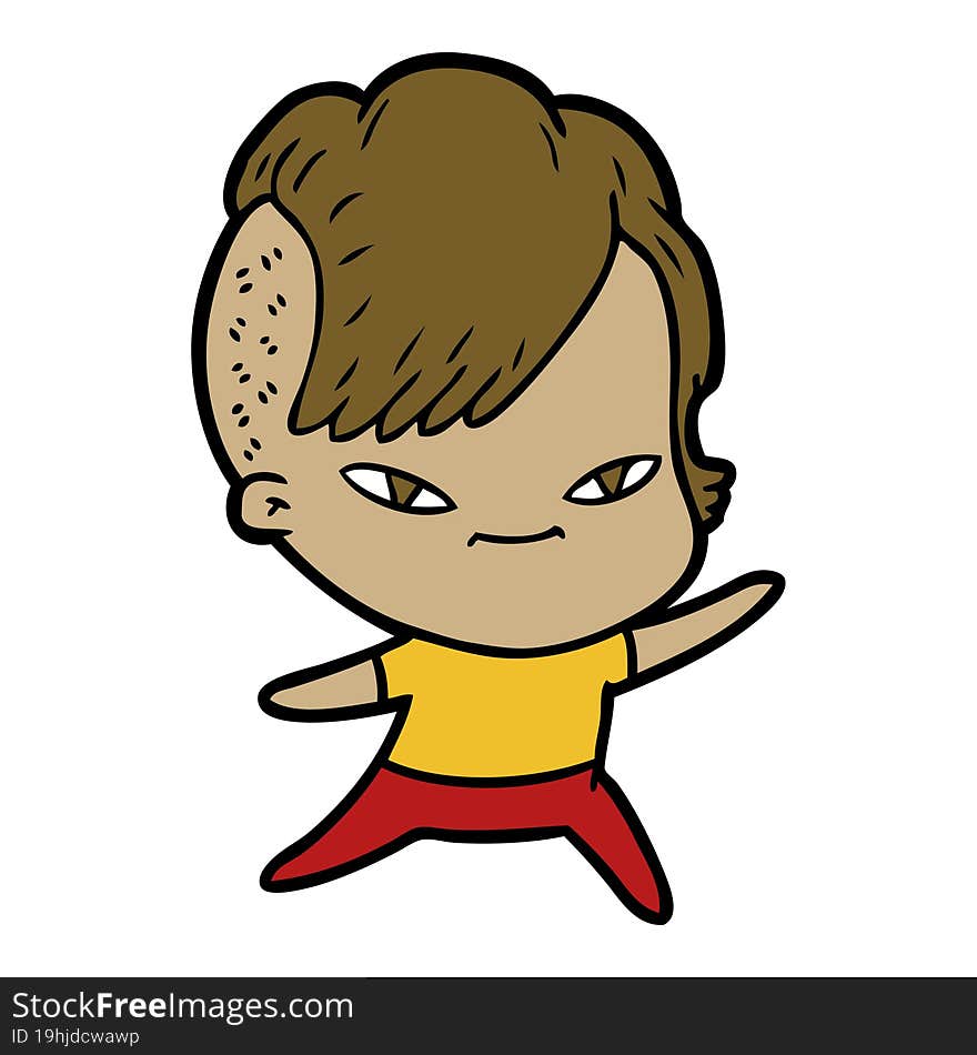 cute cartoon girl with hipster haircut. cute cartoon girl with hipster haircut