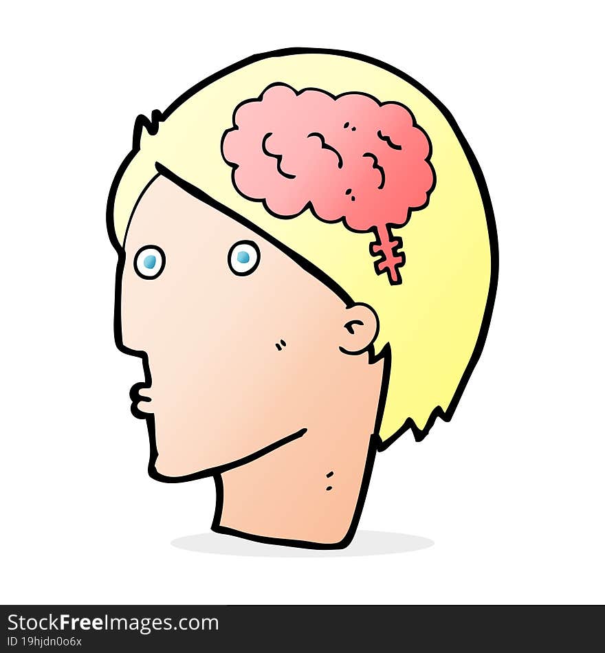 Cartoon Man With Brain Symbol