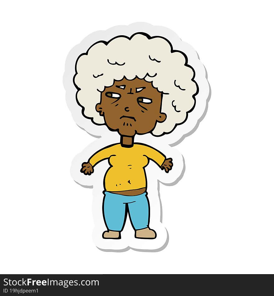 Sticker Of A Cartoon Annoyed Old Woman