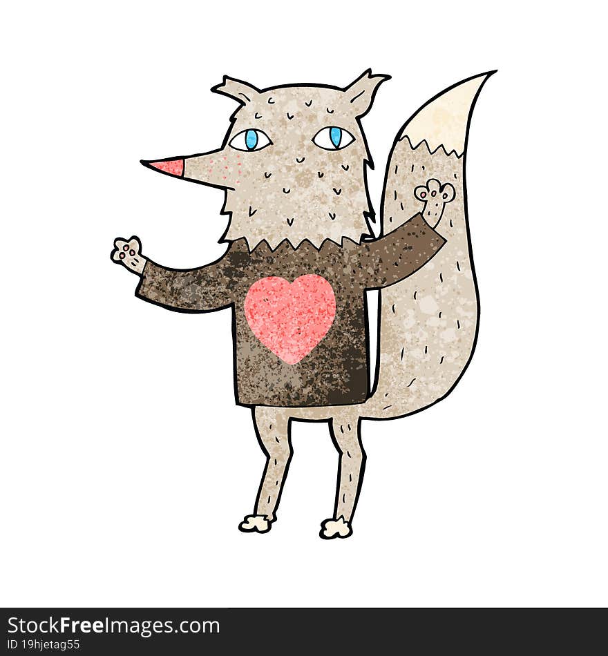 Cartoon Wolf With Love Heart Tee