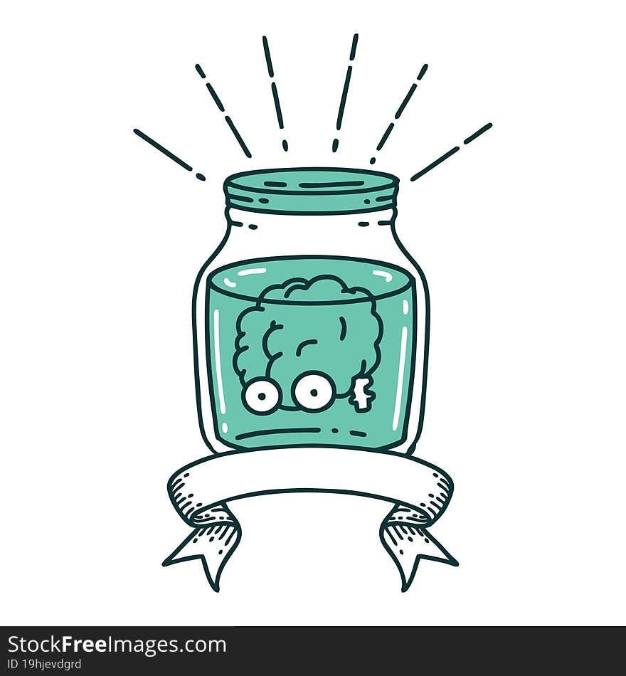 banner with tattoo style brain in jar