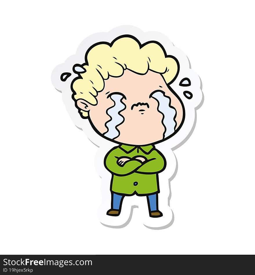 sticker of a cartoon man crying