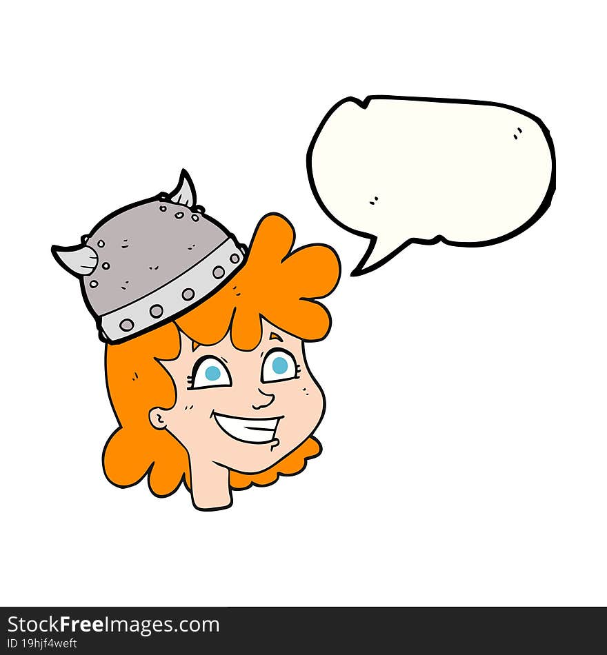 freehand drawn speech bubble cartoon female viking. freehand drawn speech bubble cartoon female viking