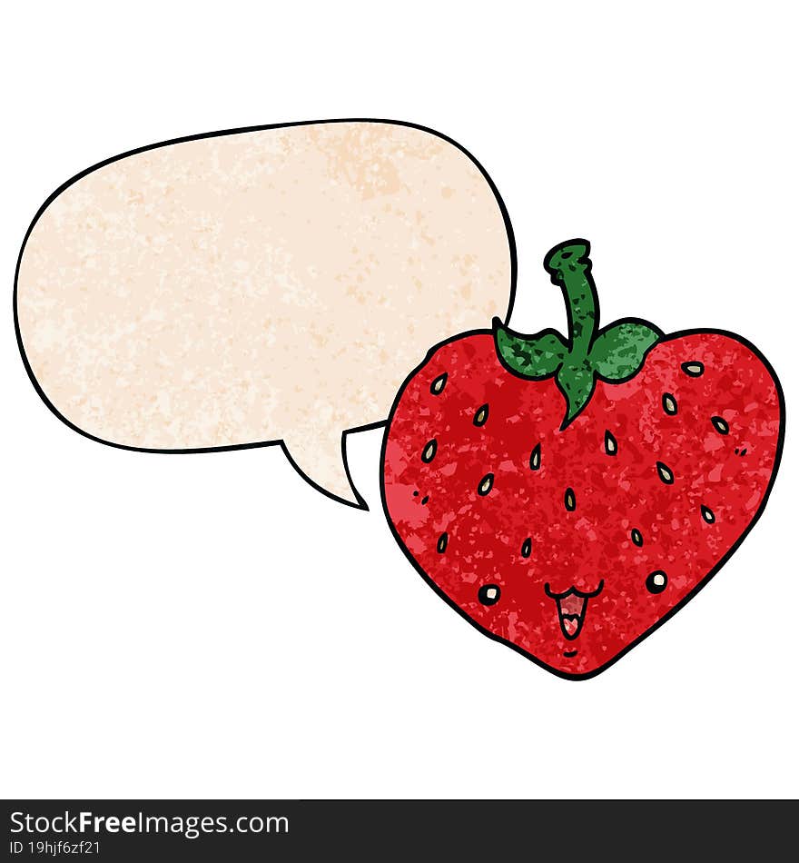 cartoon strawberry and speech bubble in retro texture style