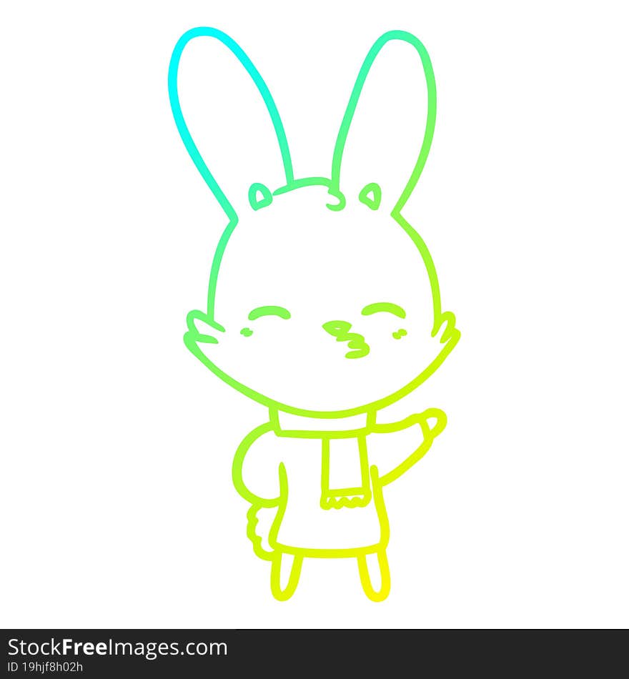 cold gradient line drawing of a curious bunny cartoon