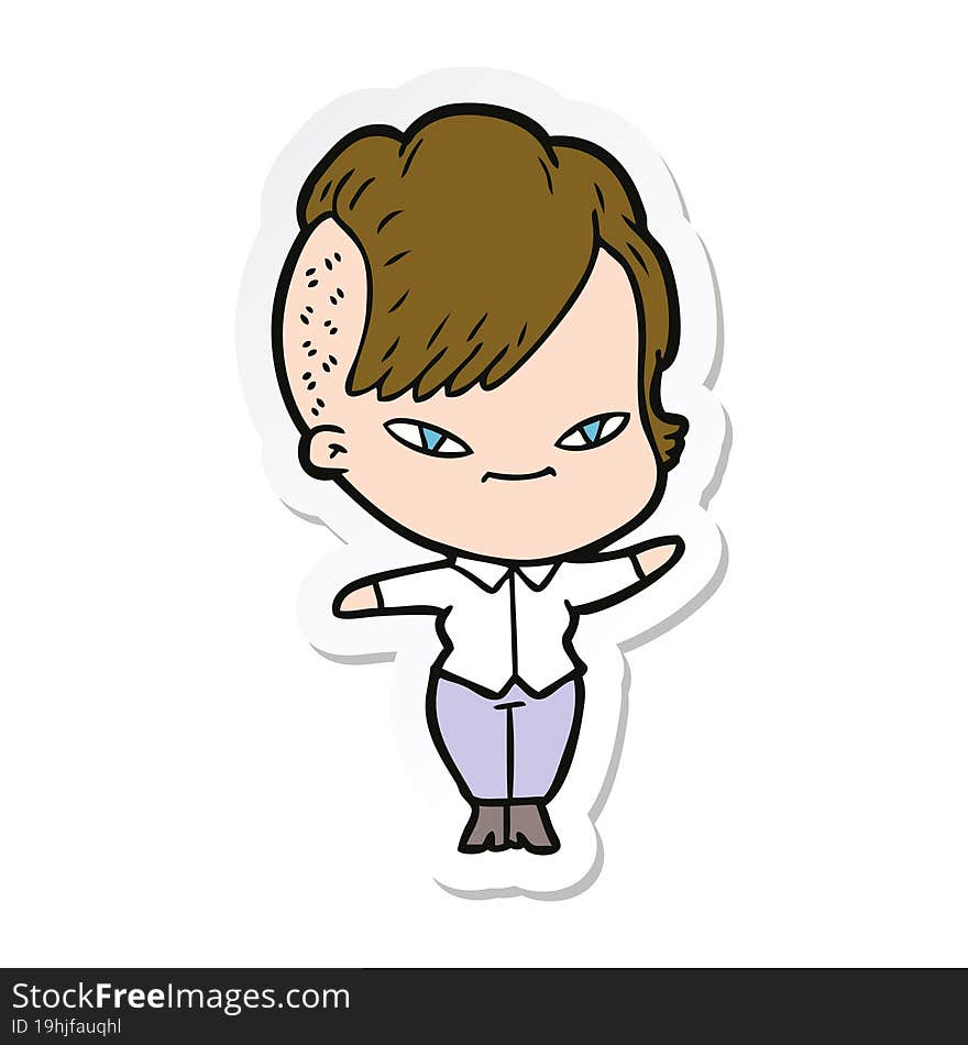 Sticker Of A Cute Cartoon Girl With Hipster Haircut