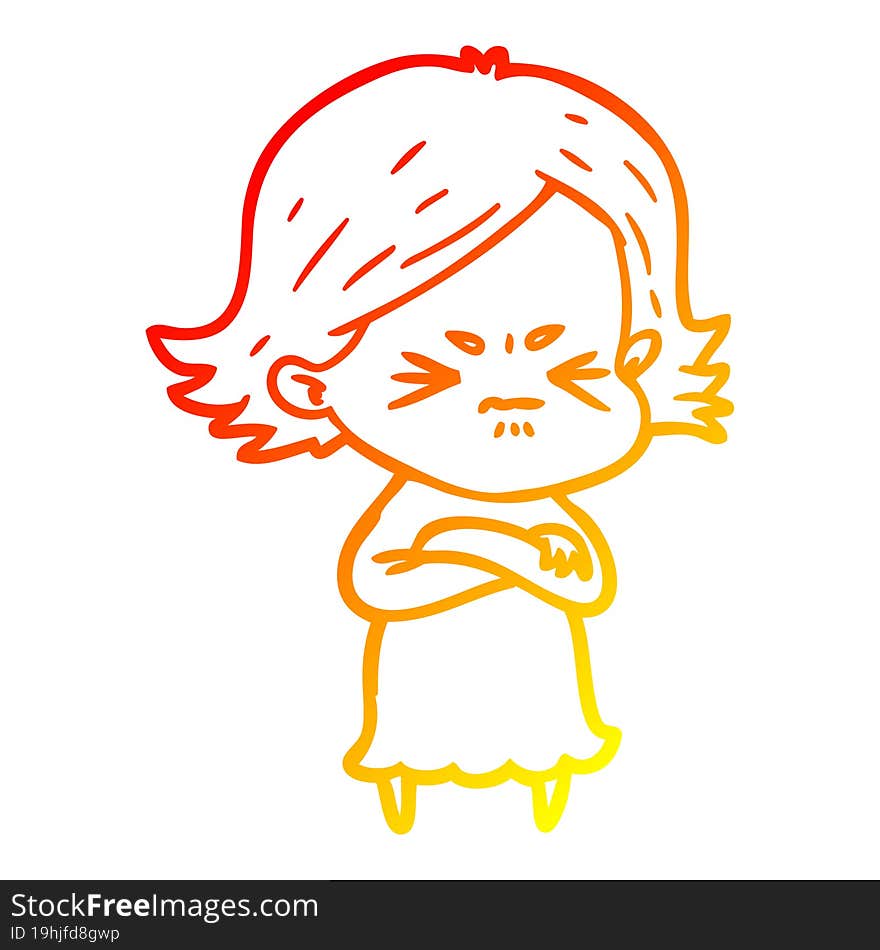 warm gradient line drawing of a cartoon angry woman