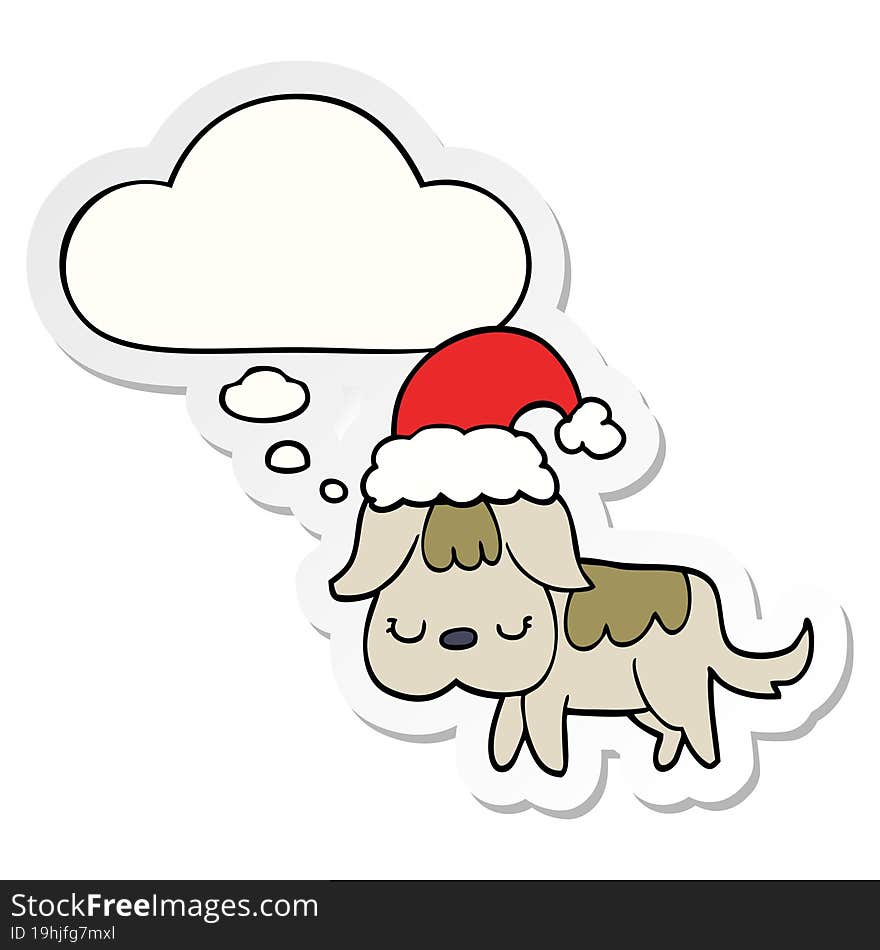 cute christmas dog and thought bubble as a printed sticker