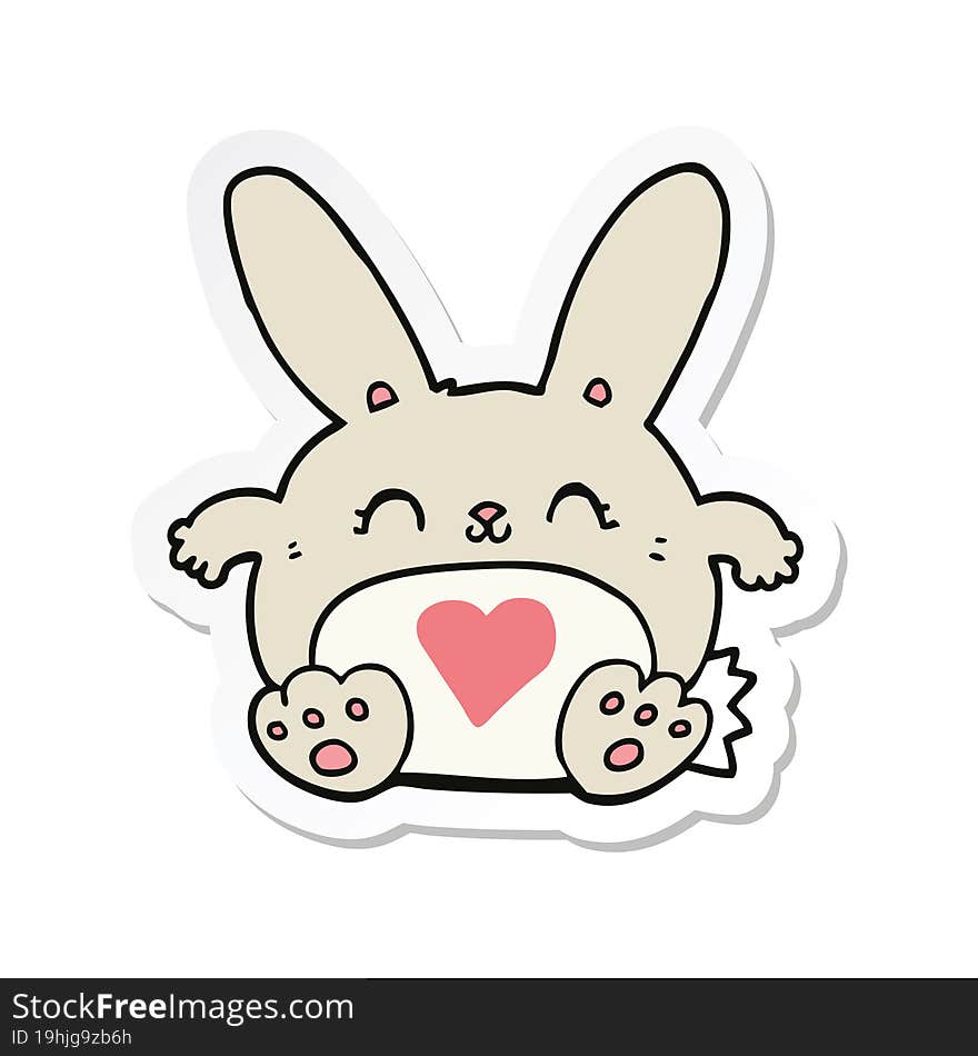 sticker of a cute cartoon rabbit with love heart