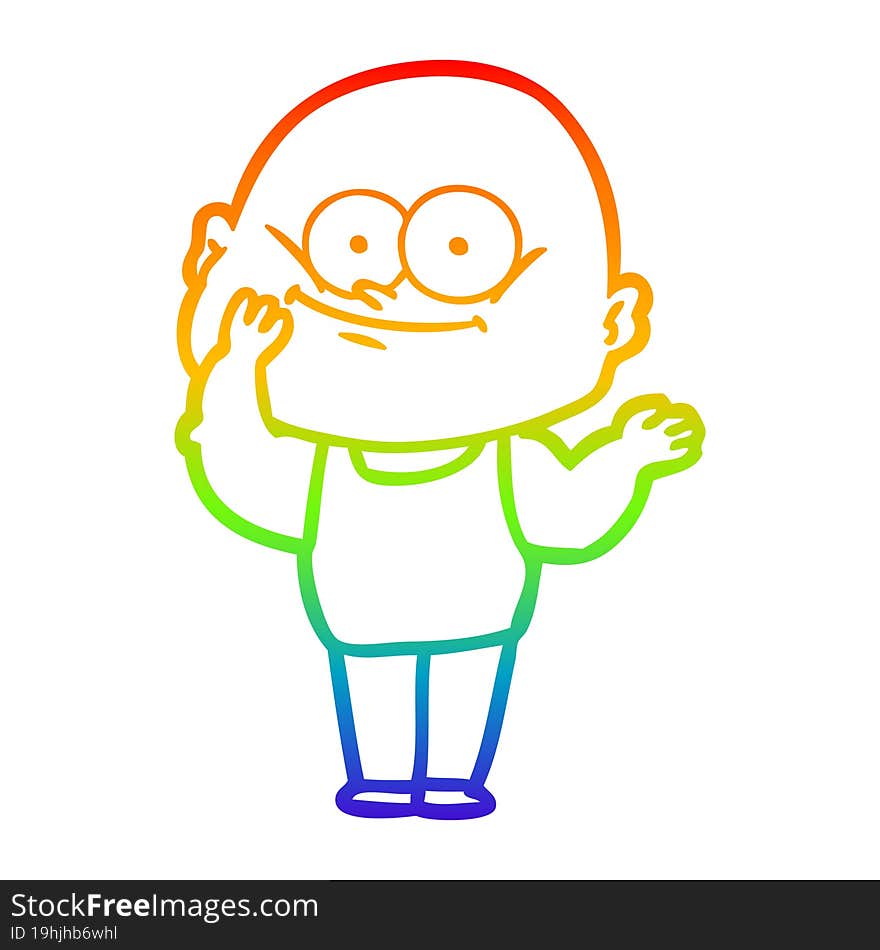 rainbow gradient line drawing of a cartoon bald man staring