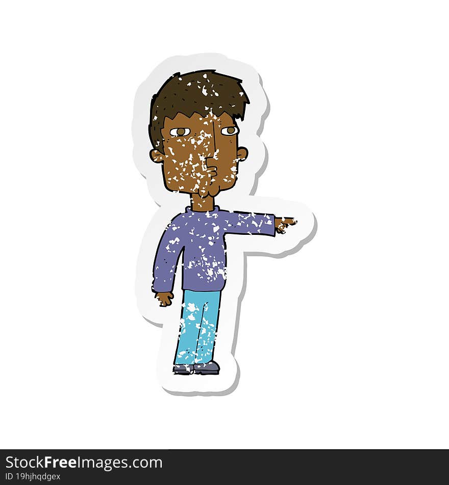 Retro Distressed Sticker Of A Cartoon Pointing Man