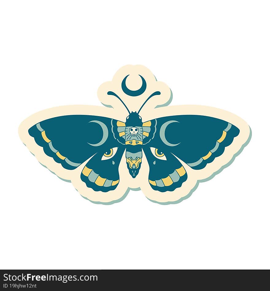 sticker of tattoo in traditional style of a moth. sticker of tattoo in traditional style of a moth