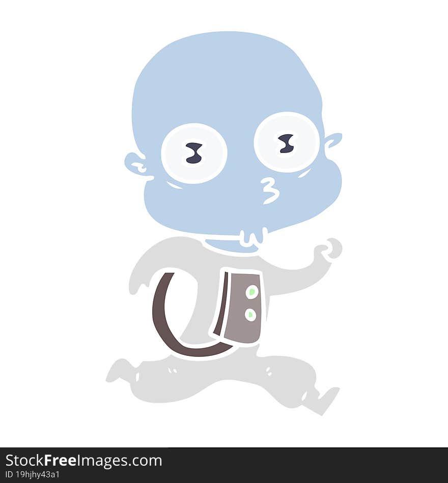 flat color style cartoon weird bald spaceman running. flat color style cartoon weird bald spaceman running