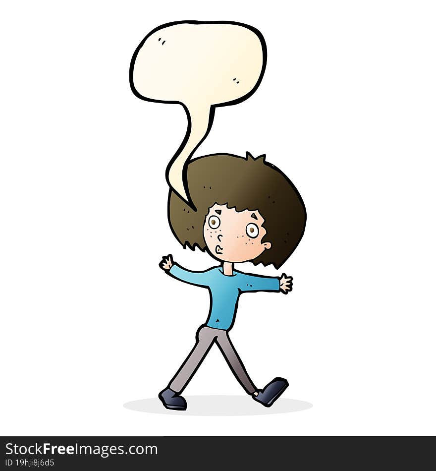 Cartoon Surprised Man Walking With Speech Bubble