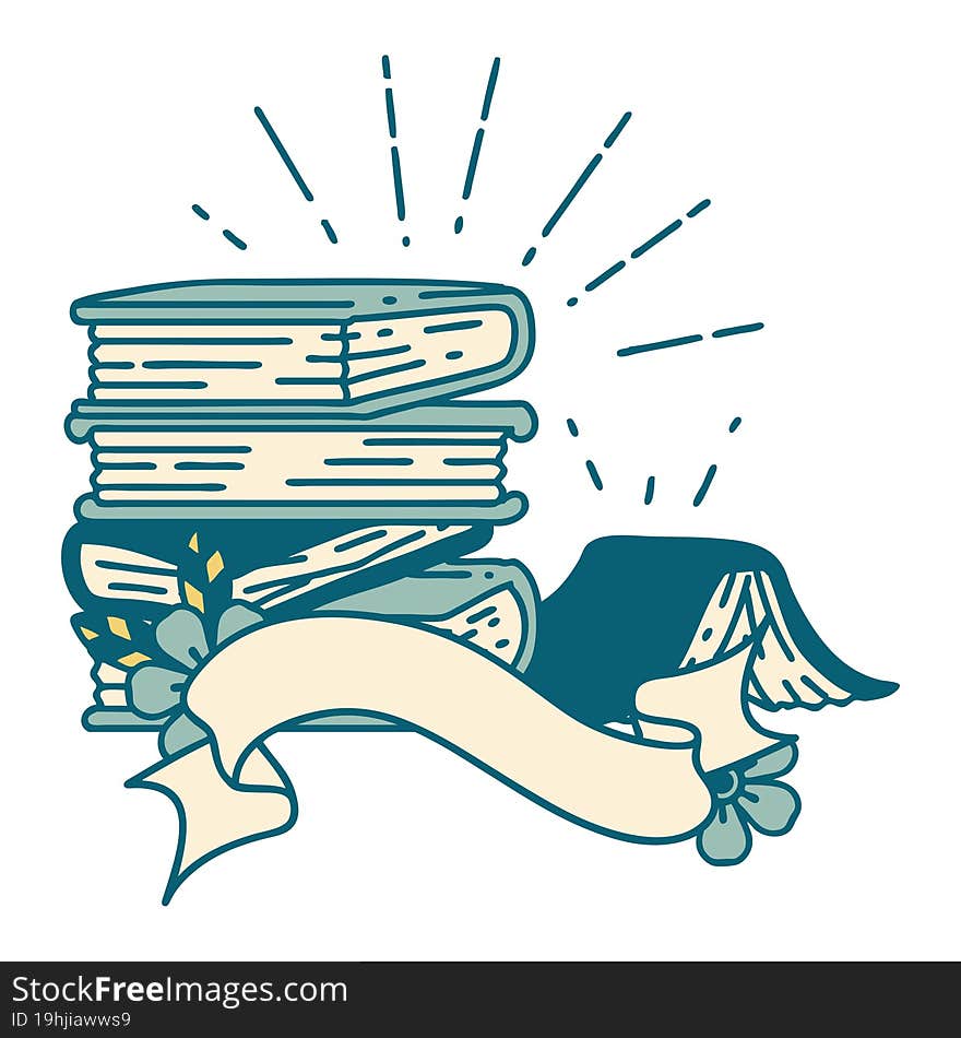 banner with tattoo style stack of books