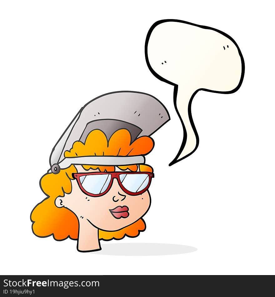 Speech Bubble Cartoon Woman With Welding Mask And Glasses