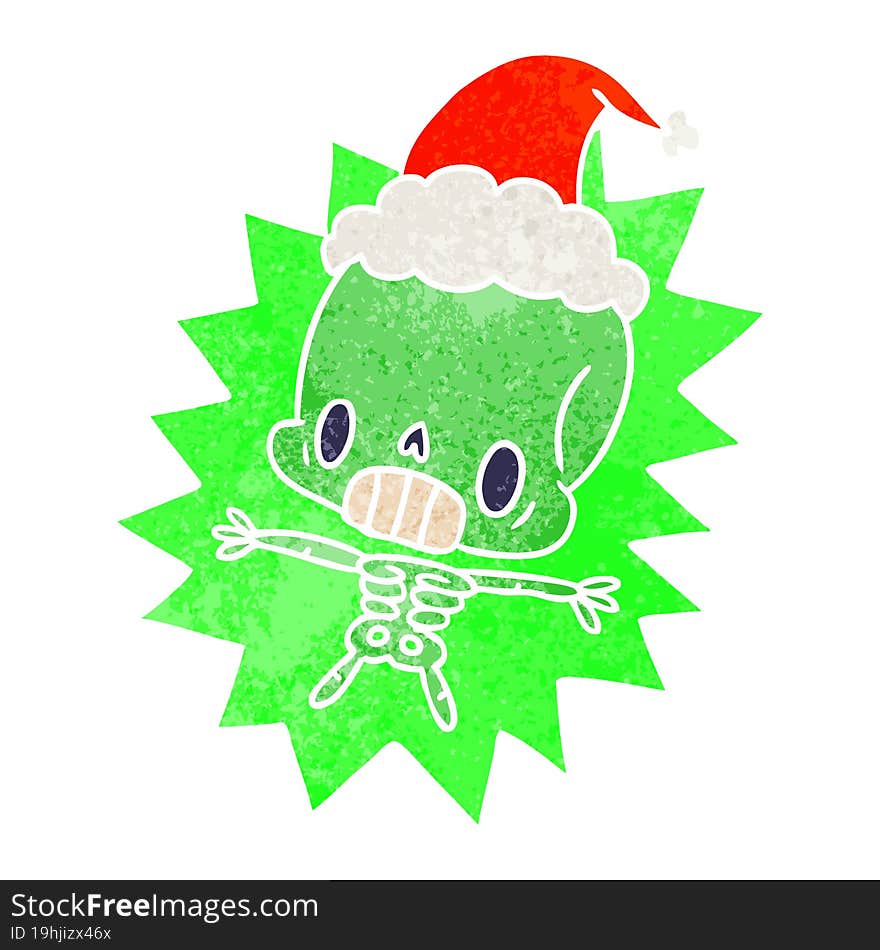 hand drawn christmas retro cartoon of kawaii skeleton