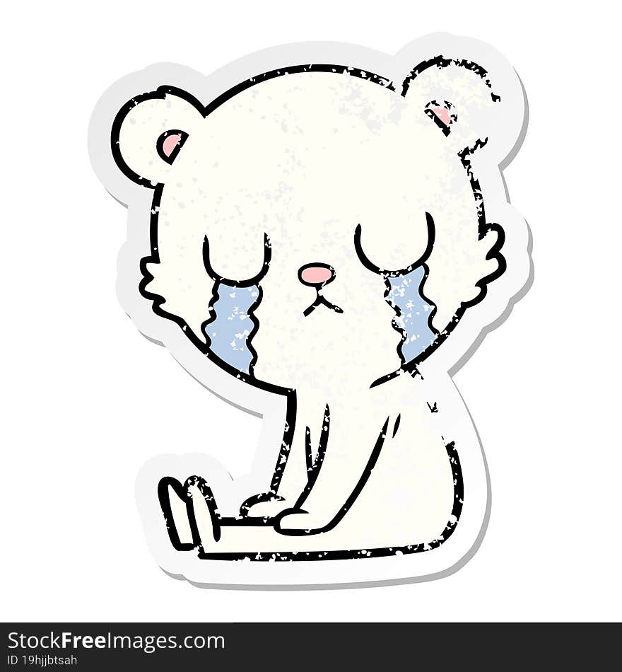 distressed sticker of a crying polar bear cartoon