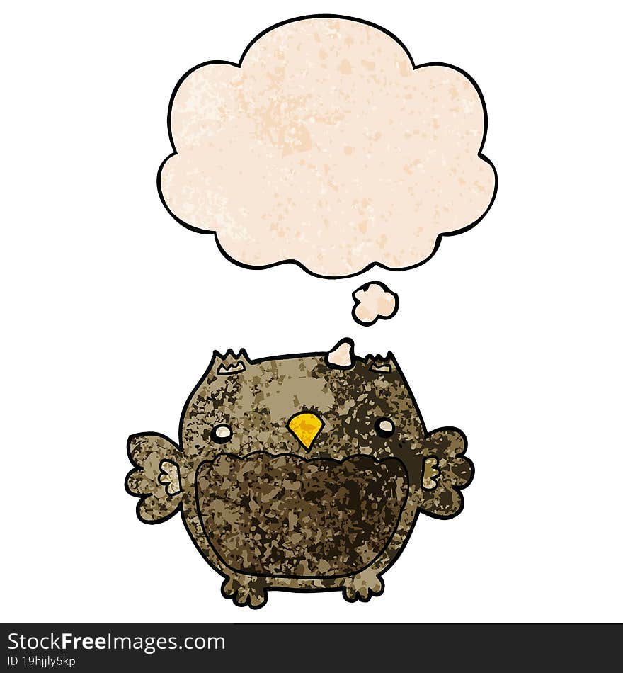 cartoon owl and thought bubble in grunge texture pattern style