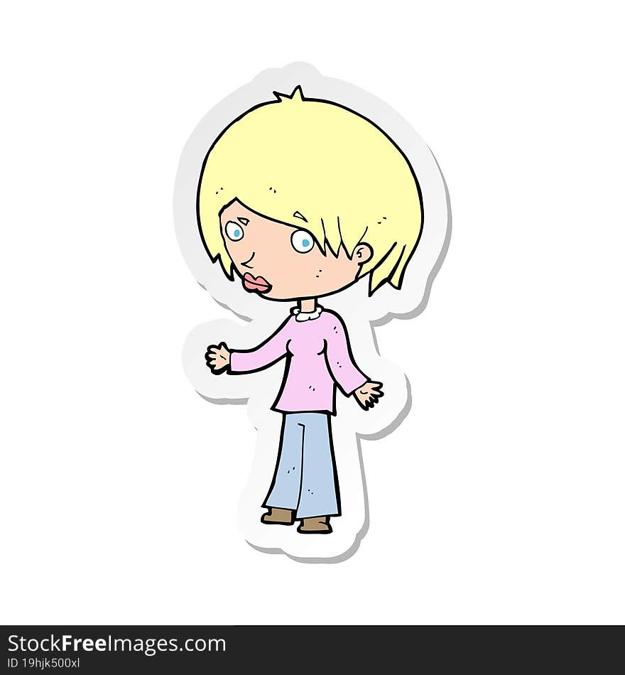 Sticker Of A Cartoon Confused Woman