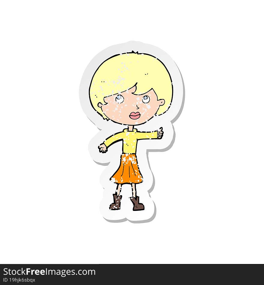 Retro Distressed Sticker Of A Cartoon Woman Asking Question