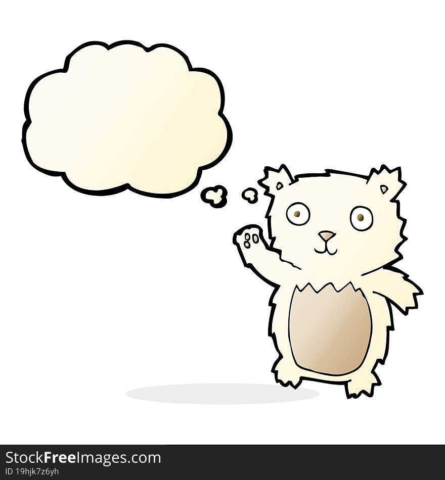 Cartoon Waving Polar Bear Cub With Thought Bubble