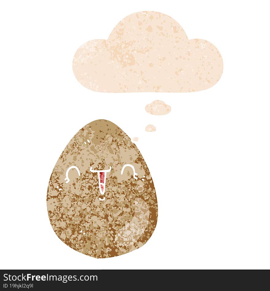 cartoon egg with thought bubble in grunge distressed retro textured style. cartoon egg with thought bubble in grunge distressed retro textured style