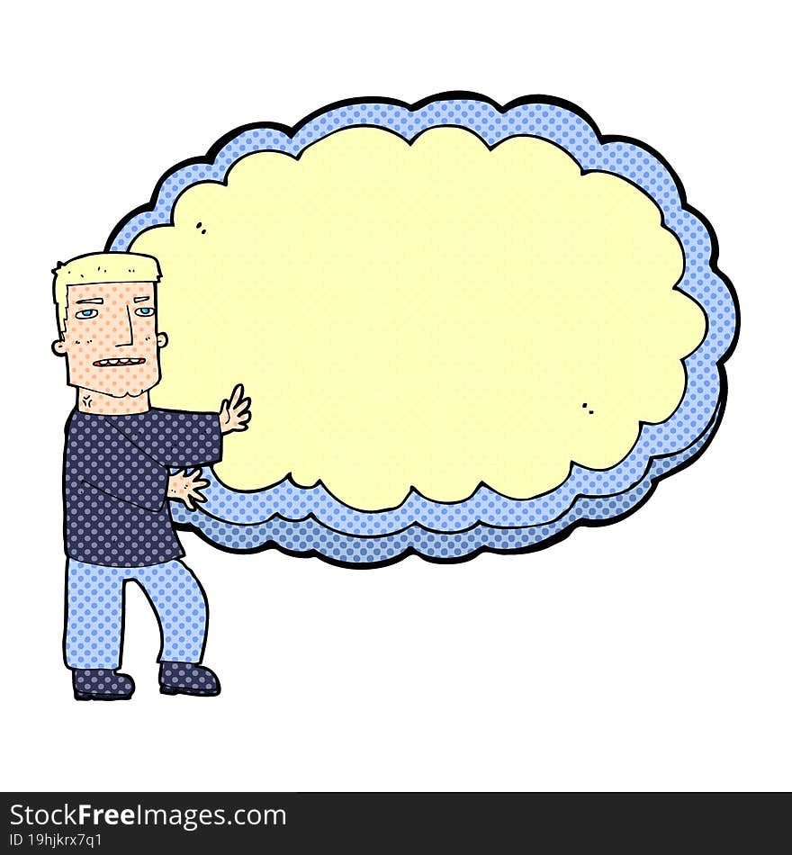 cartoon man presenting text space cloud