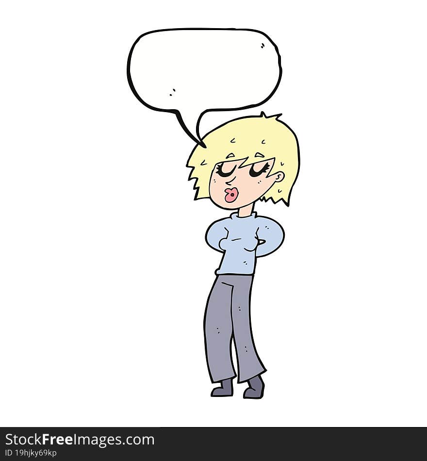 Cartoon Woman Whistling With Speech Bubble