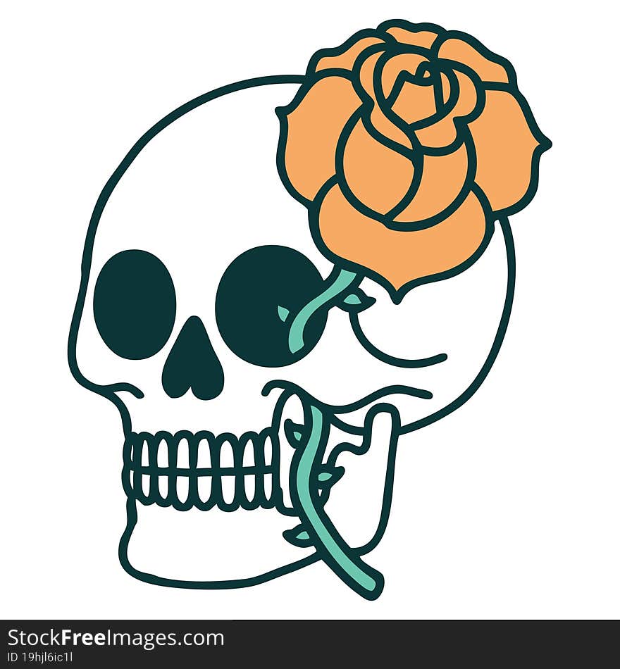 Tattoo Style Icon Of A Skull And Rose