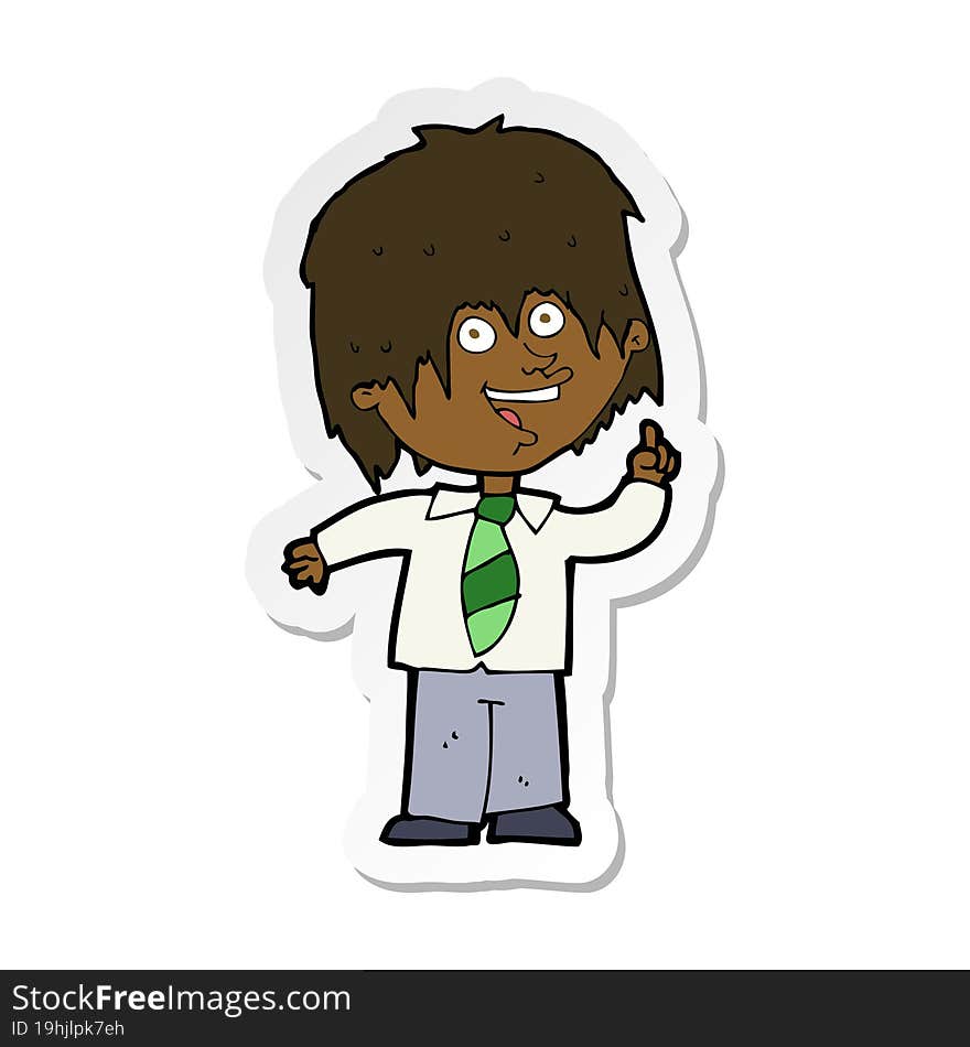 sticker of a cartoon school boy with idea