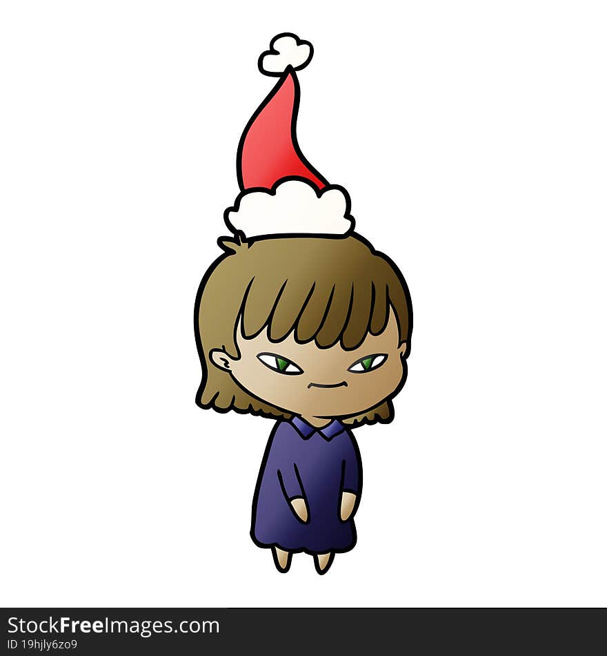 hand drawn gradient cartoon of a woman wearing santa hat