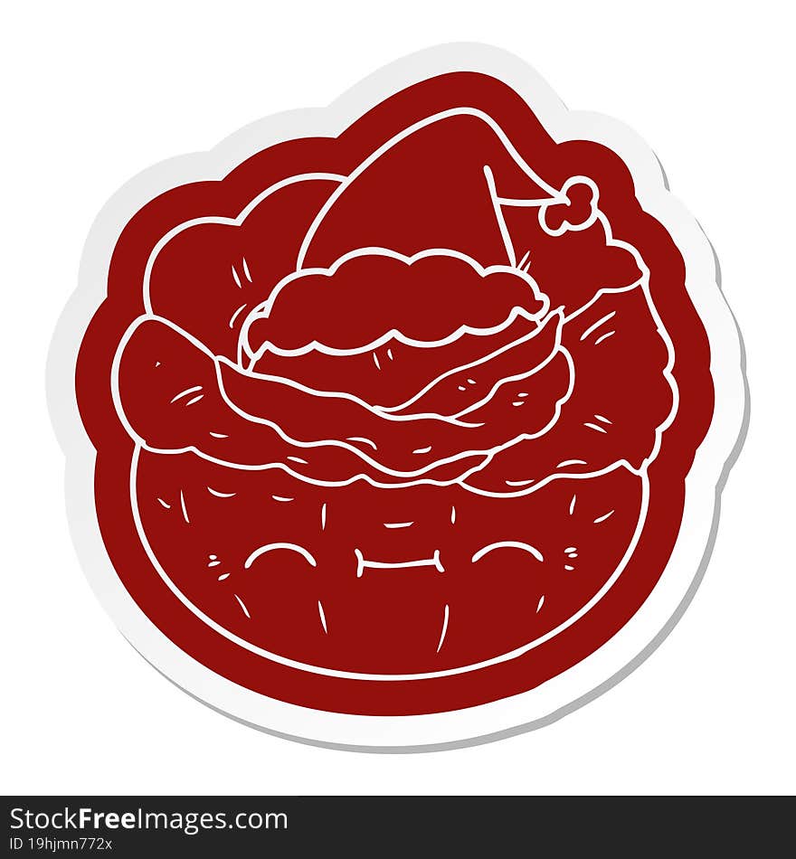 cartoon  sticker of a cabbage wearing santa hat