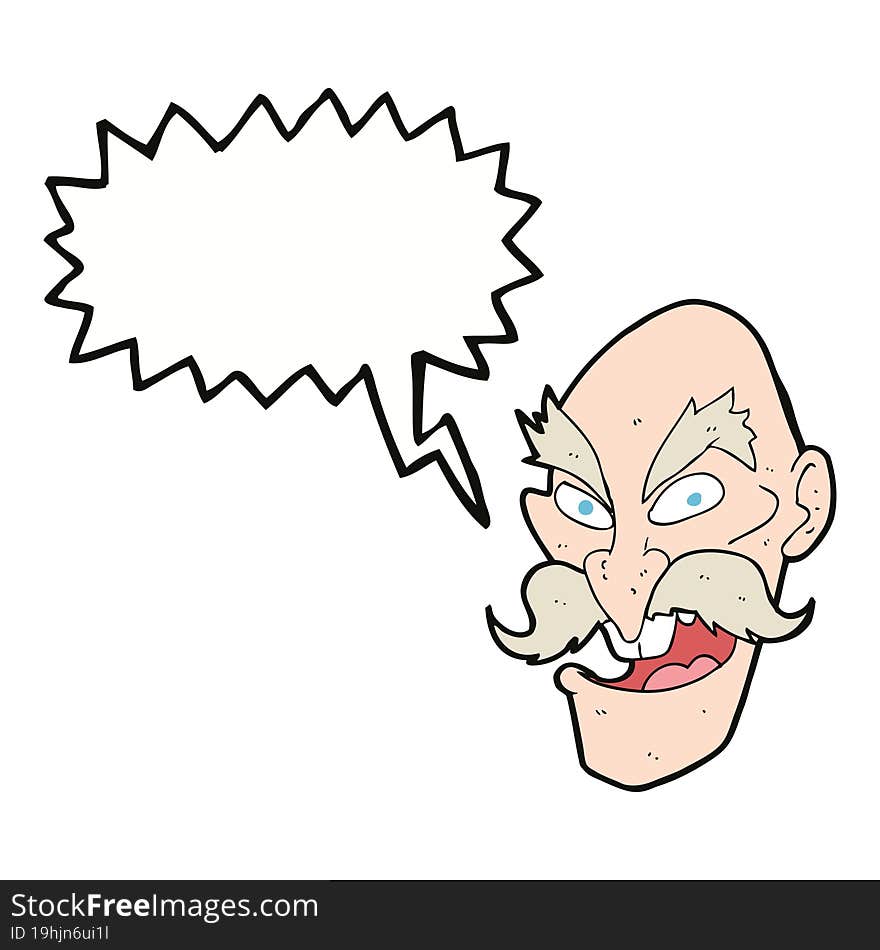 cartoon evil old man face with thought bubble