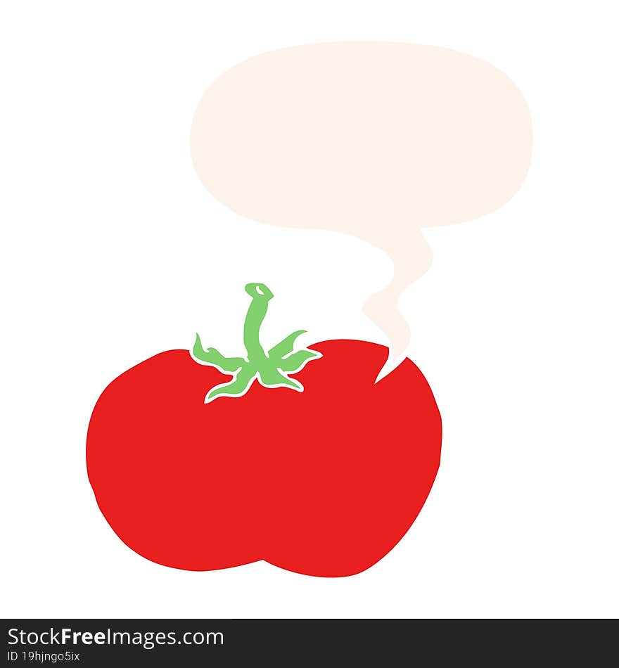 cartoon tomato and speech bubble in retro style