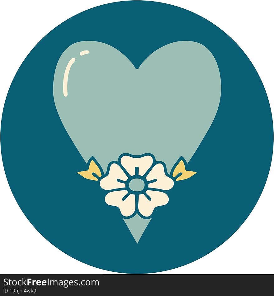 iconic tattoo style image of a heart and flower. iconic tattoo style image of a heart and flower