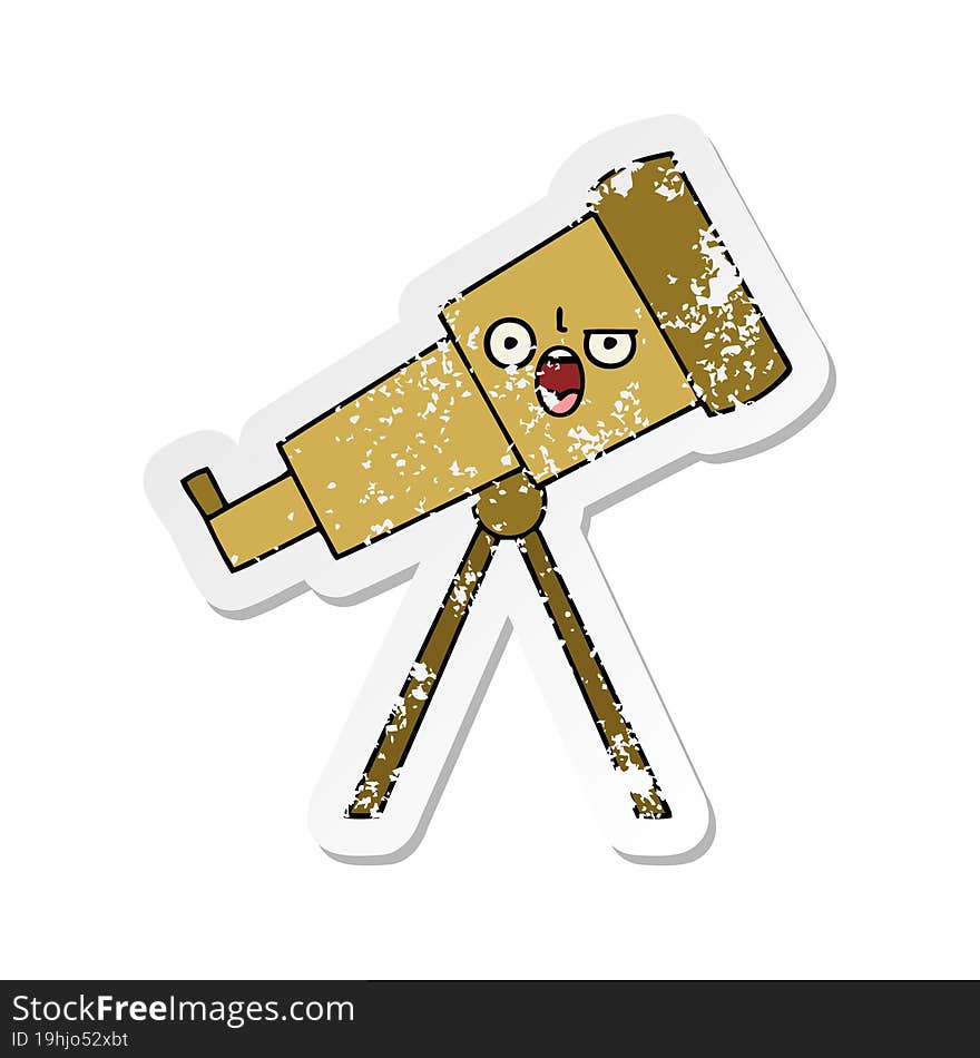 distressed sticker of a cute cartoon telescope