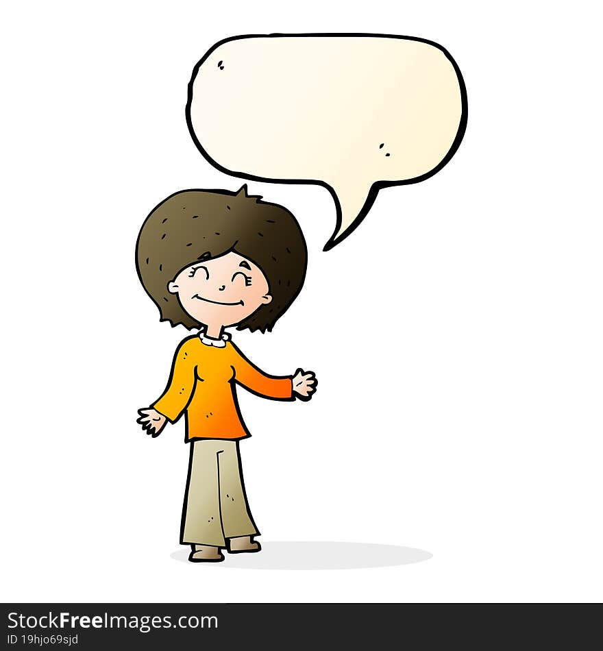 cartoon happy woman with speech bubble