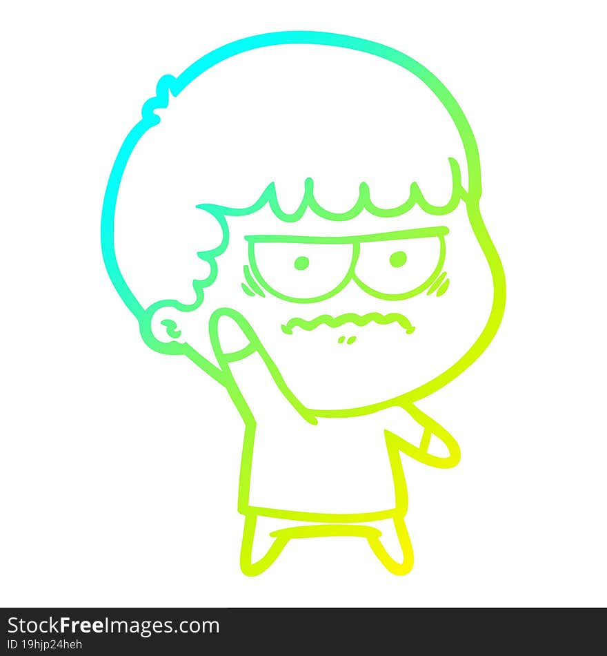 Cold Gradient Line Drawing Cartoon Annoyed Man