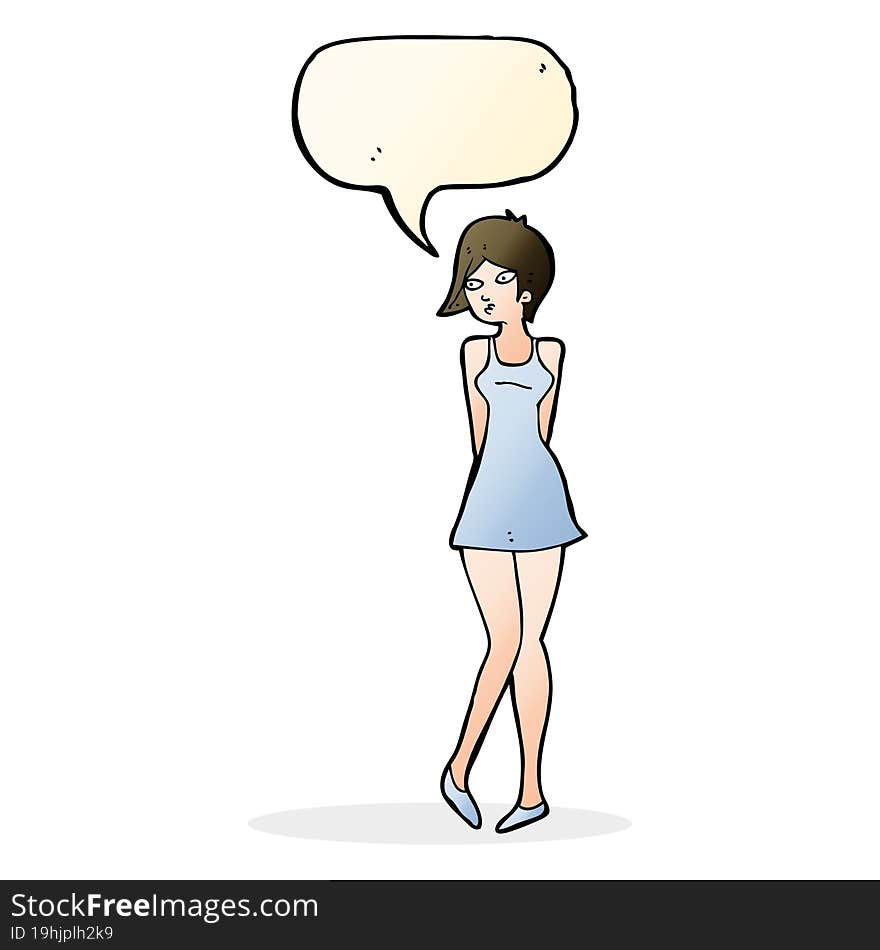 Cartoon Pretty Woman In Dress With Speech Bubble